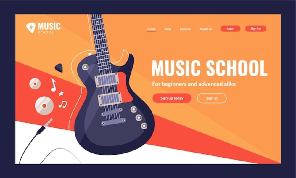 平面音樂教育和學校登陸頁面模板